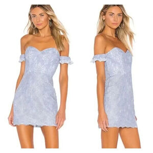 NBD x Naven Twins Lori Ice Blue Lace Off-Shoulder Mini Party Dress Womens Size S